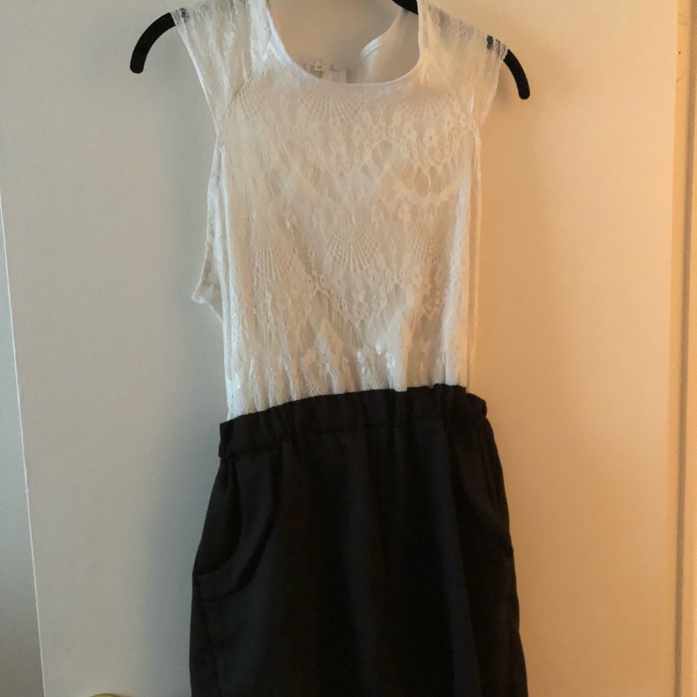 White and black lace romper
